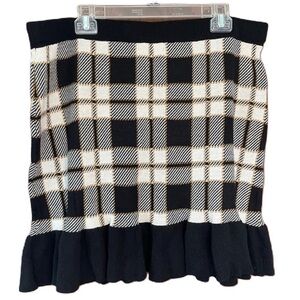 Cato Women’s Sedona Black Tan Plaid Ruffle Knee Length Sweater Skirt XL NWT